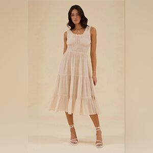 Rachel Parcell Scooped Ruffle Midi Dress in Micro Gingham